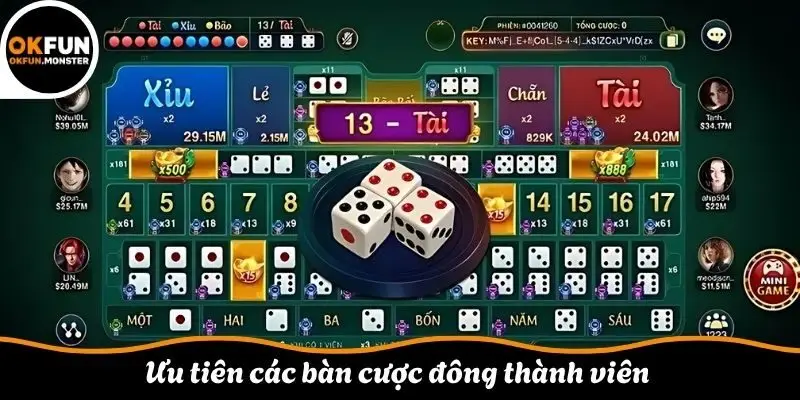 Ưu tiên các bàn cược đông thành viên
